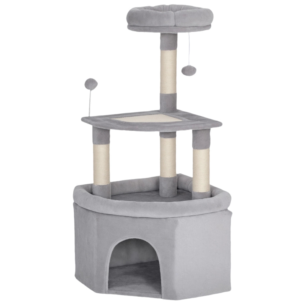 Arbre ¨¤ chat per gatti con piattaforma, griffoir sisal, nicchia e palle ¨C zephmum ¨C 49x49x114 cm grigio chiaro
