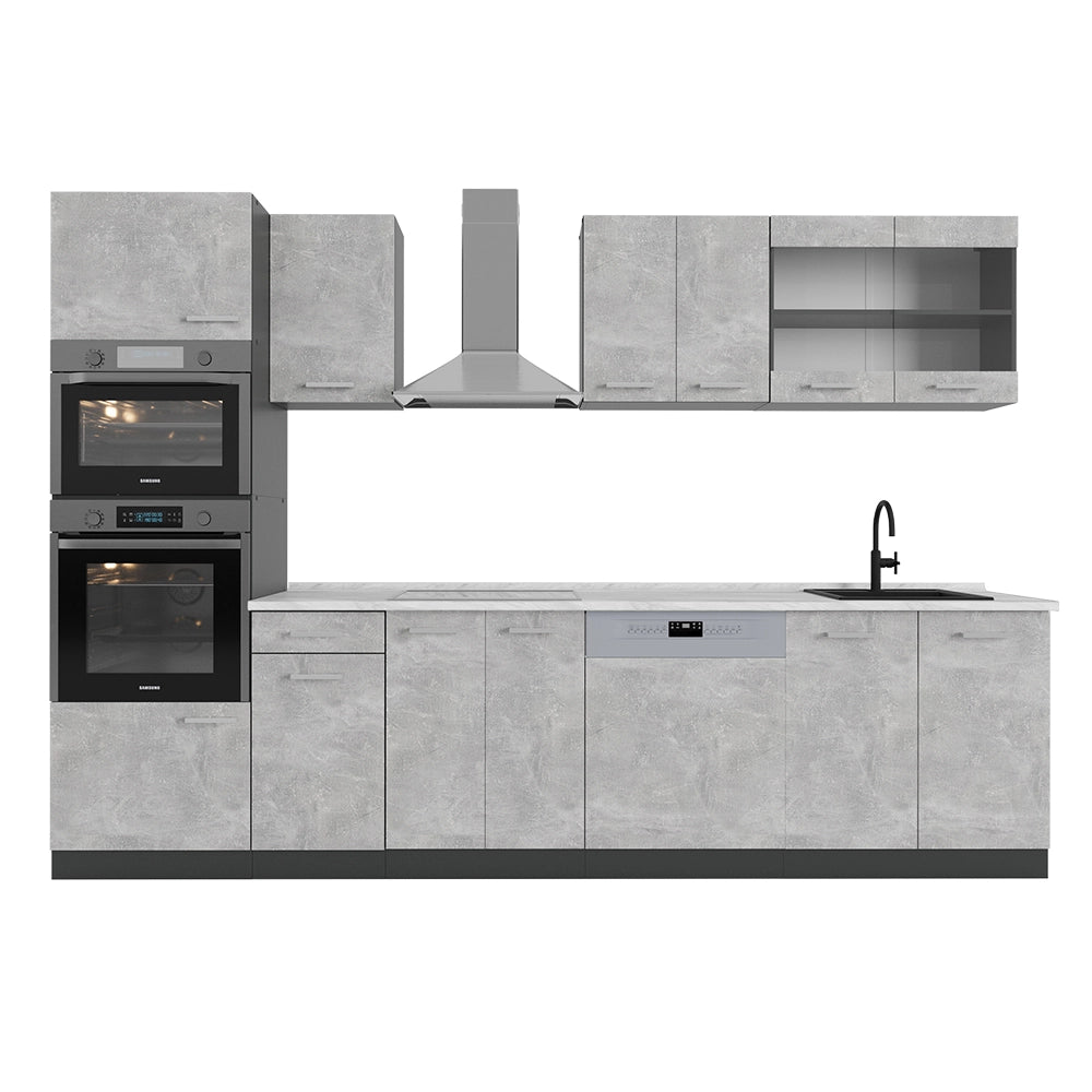 Vicco Cucina componibile Calcestruzzo/antracite 300 cm con armadio alto, PL Marmo
