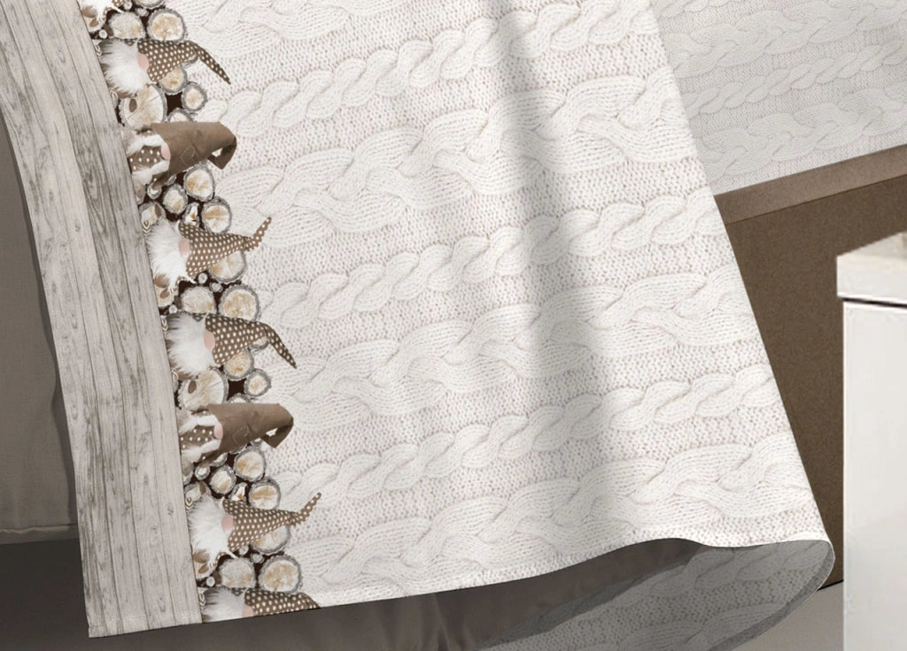 Completo Lenzuola Linea Pensieri Delicati 100% Cotone Disegno Gnomi - Singolo - Beige