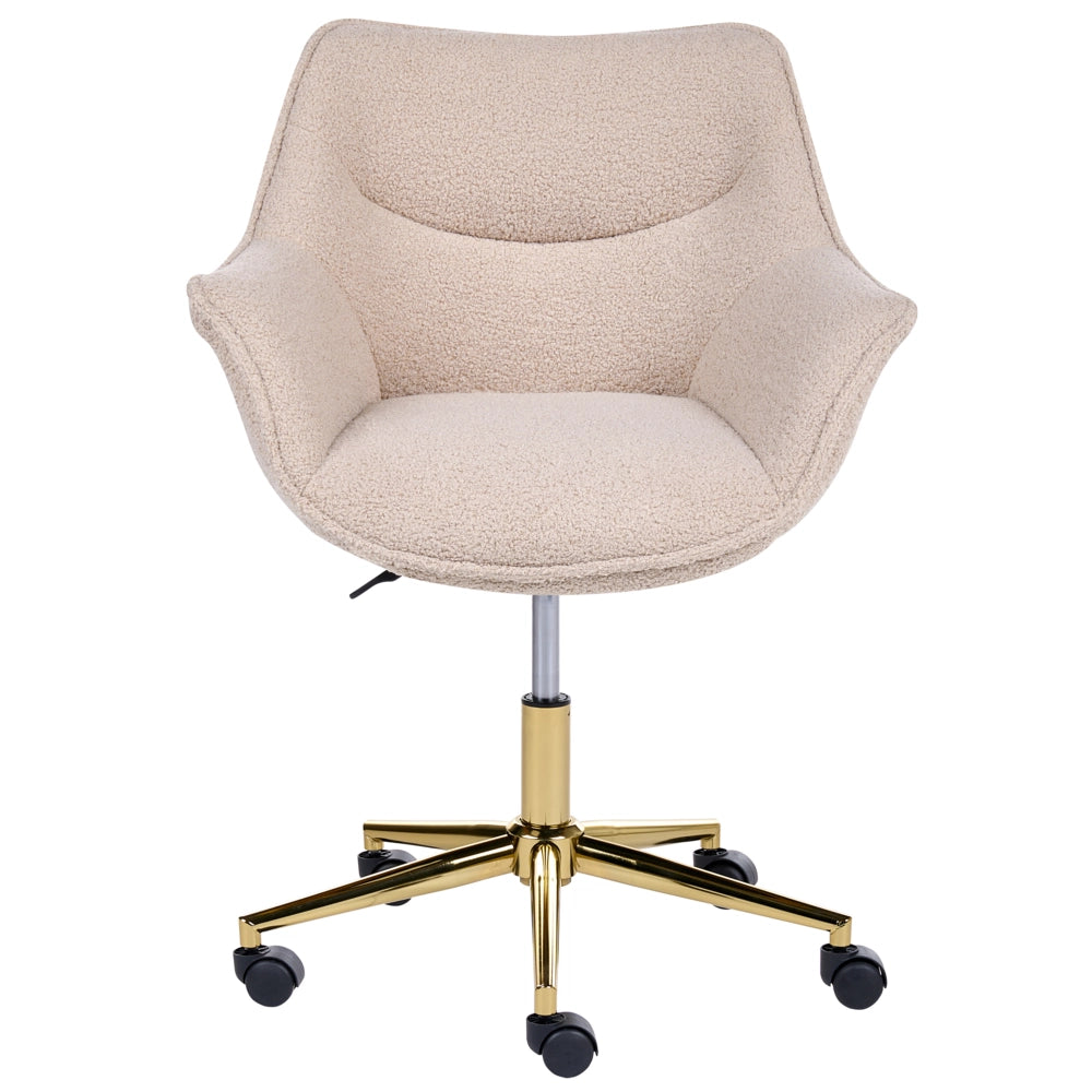 Sedia girevole da ufficio in bouclé beige, regolabile in altezza, per l'ufficio domestico