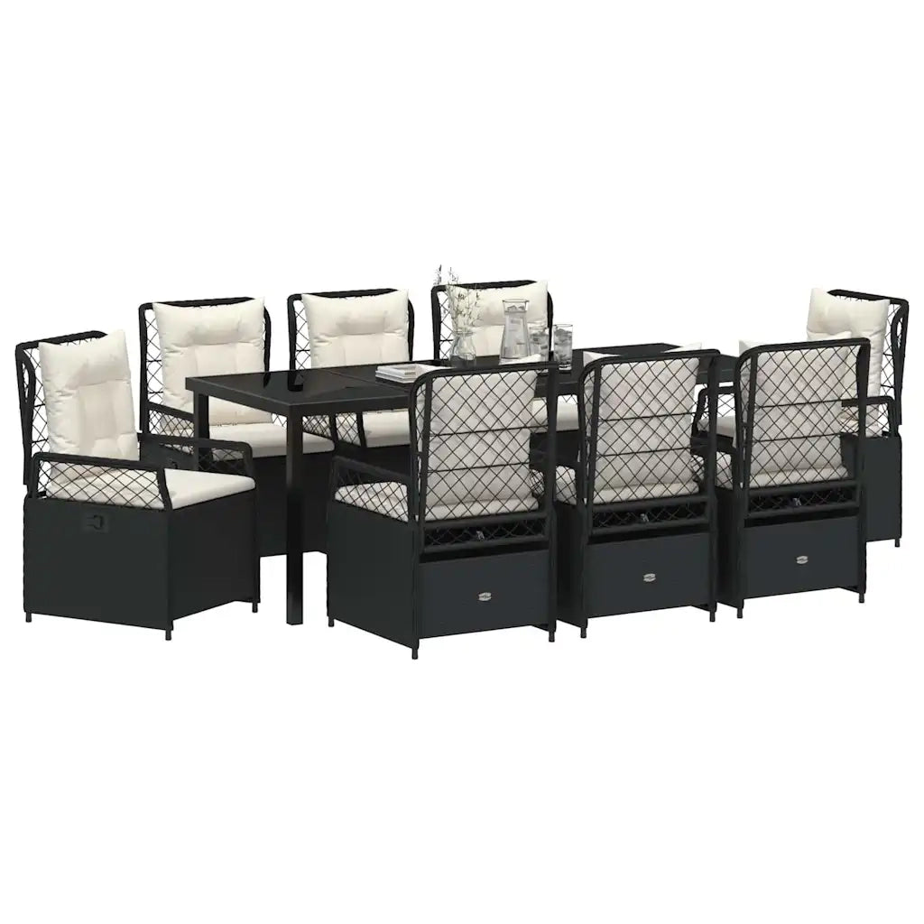 Set da Pranzo per Giardino 9 pcs Nero polyrattan 3380987