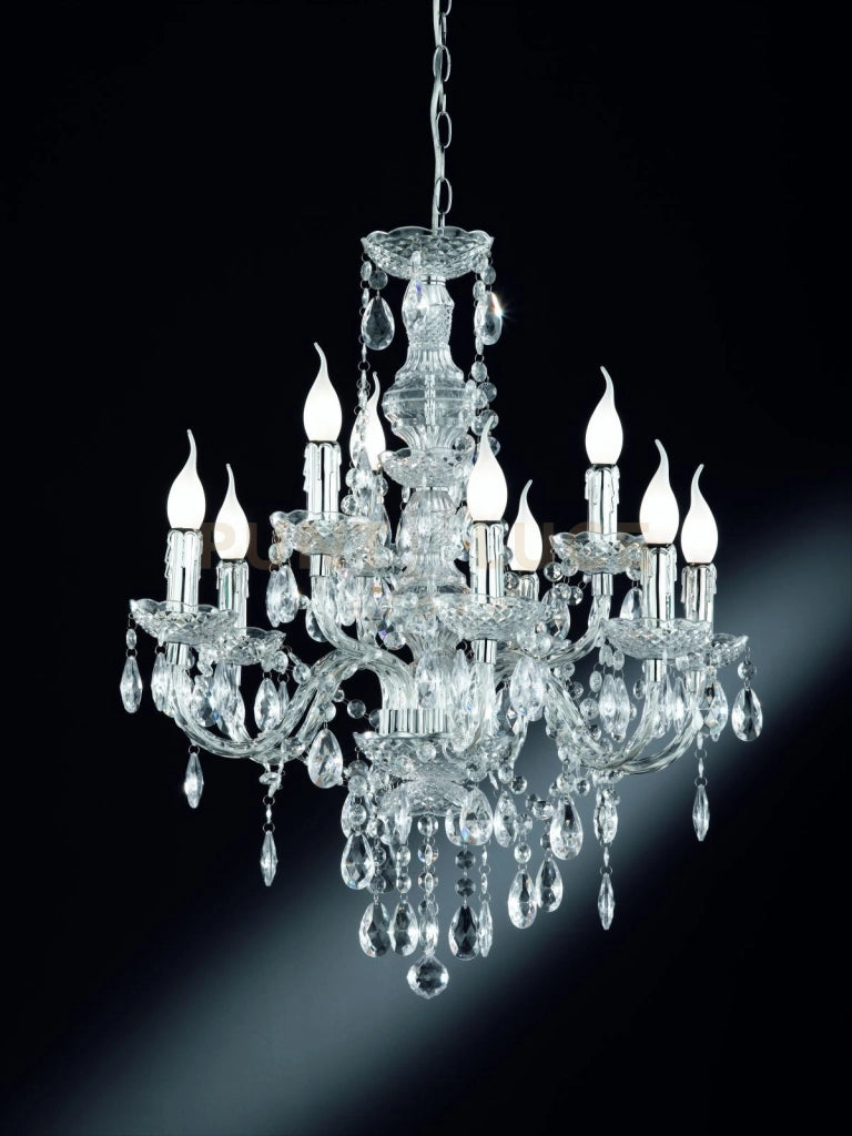 LUSTER LAMPADARIO CLASSICO 9 LUCI ACRILICO TRASPARENTE CM.61 ATTACCO E14