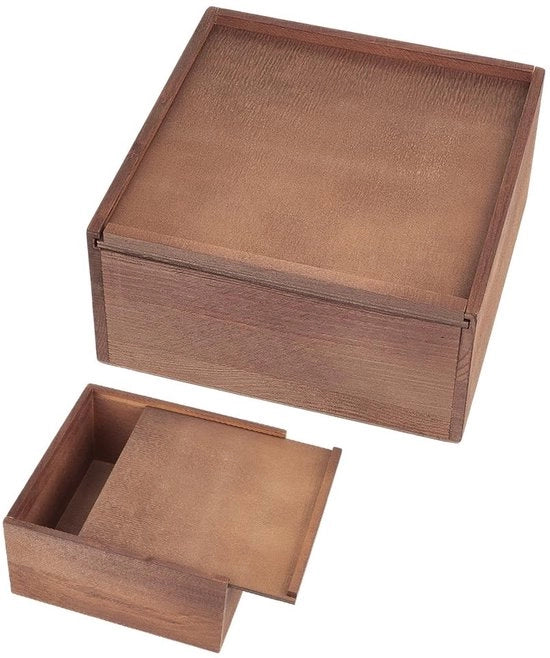 Cassetta di ricordo in legno - Scatola di conservazione personalizzabile - Coperchio scorrevole - Marrone - 20 x 20 x 10 cm - Ideale per regali
