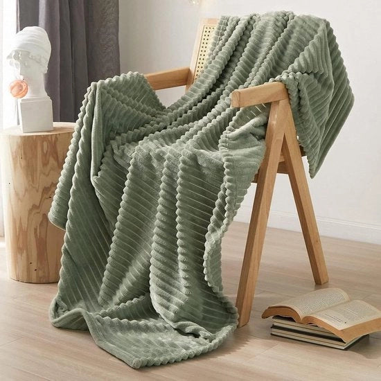 Coperta morbida - 1 pezzo - verde oliva - materiale fleecé - 100 x 150 cm