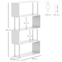 Libreria a 4 Ripiani Design Moderno in Legno e Metallo, Libreria Scaffale per Soggiorno, Studio, Ufficio, 80x30x145cm Bianca