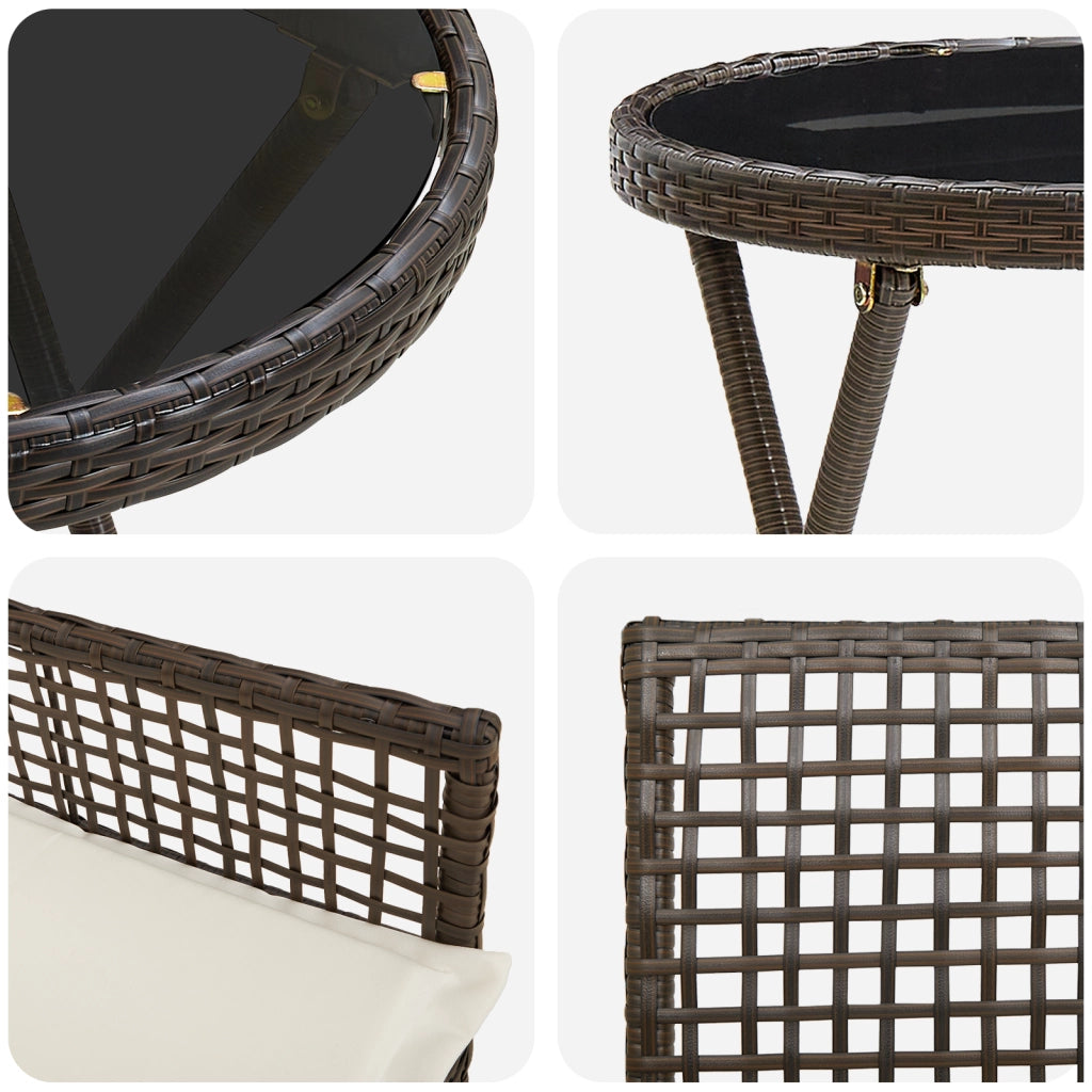 Set Bistro da Giardino 3 Pezzi con Cuscini Marrone in Polyrattan