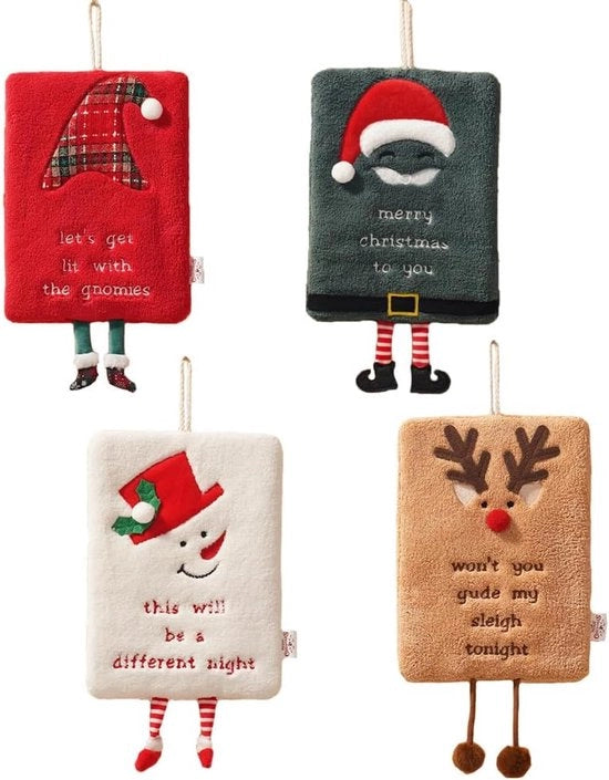 Asciugamani per Natale - 4 pezzi - Con anello di appoggio - Molto morbidi - Assorbenti forti - Asciugamani decorativi per Natale - Adatti per bagno e cucina