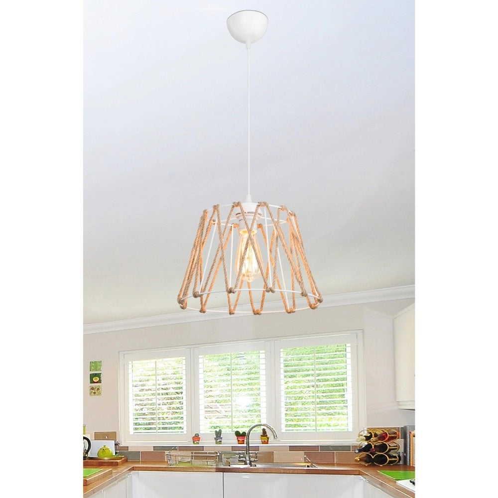 Lampada da soffitto Evren ASZ1029 in metallo bianco e paralume in corda iuta H61xL31