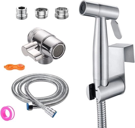 Kit di installazione di bidet spruzzatore portatile in acciaio inossidabile per toilette e doccia - Compreso installatore a 2 vie - Con tubo da doccia da 15 m e supporto - Efficace e igienico.