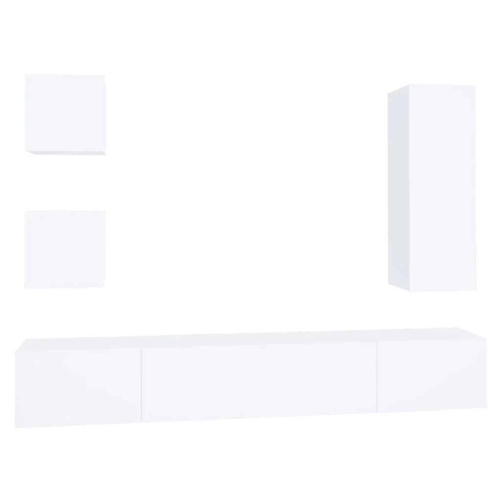 Set di mobili da 5 pezzi tra cui armadio credenza mobile TV televisore per soggiorno camera da letto salotto legno ingegnerizzato bianco 02_0024864