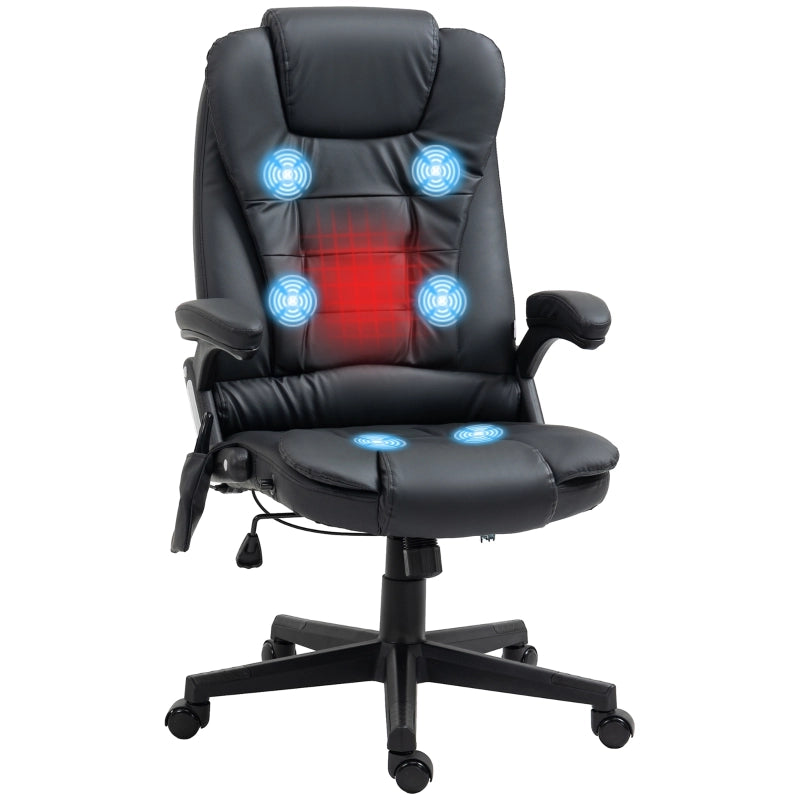 Sedia da ufficio ergonomica con massaggio e riscaldamento girevole a 360° in pelle rigenerata nera