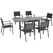 Set da Giardino con Tavolo Allungabile in Alluminio e 6 Sedie con Seduta Traspirante, Grigio