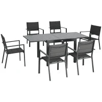 Set da Giardino con Tavolo Allungabile in Alluminio e 6 Sedie con Seduta Traspirante, Grigio