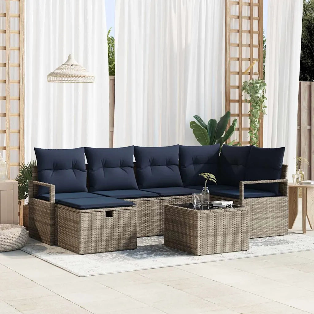 Set di divani con cuscino Grigio e Blu Navy polyrattan 3359194