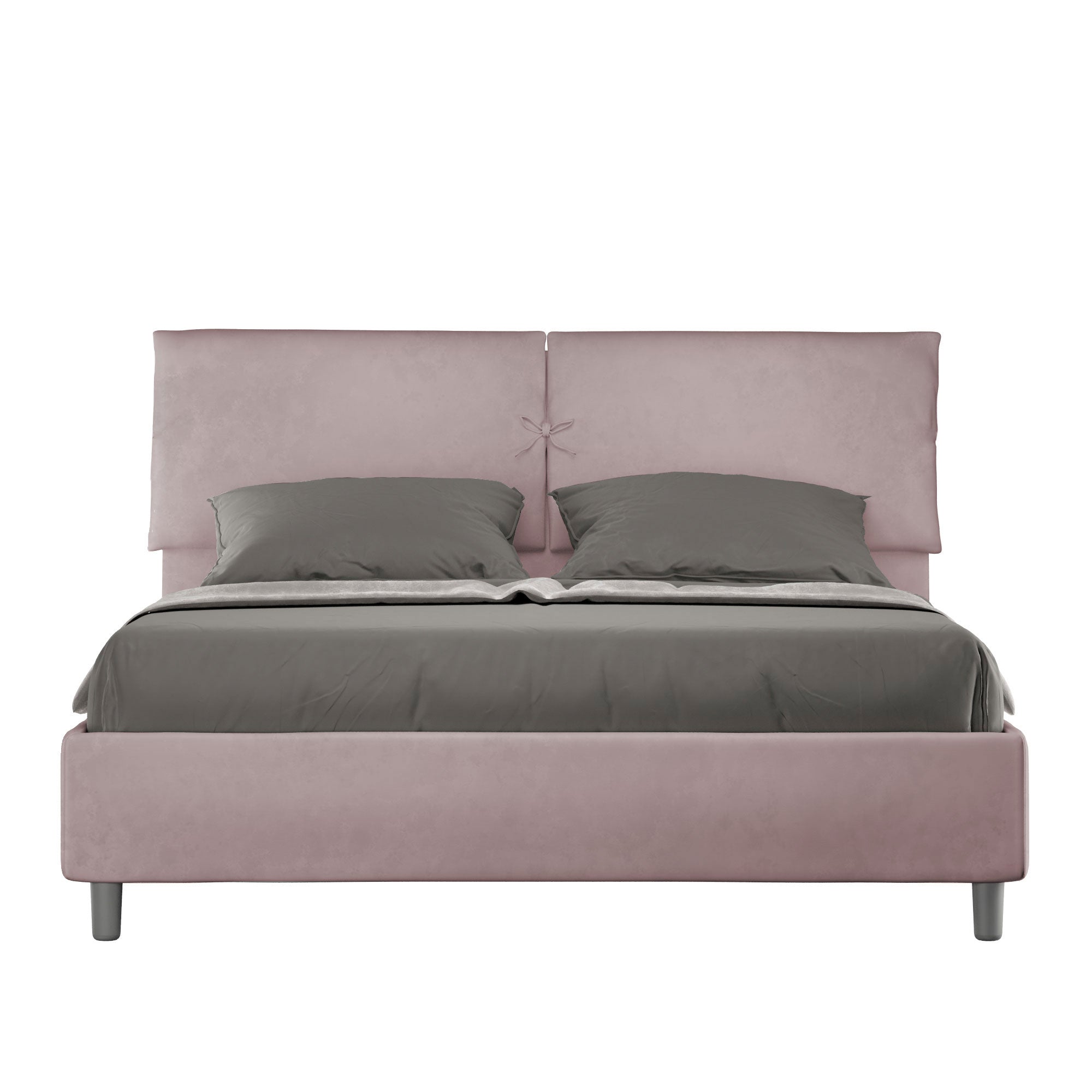 Letto Matrimoniale 160x190 cm con Rete e Contenitore con Testata e Alzata Comoda Imbottito in Microfibra Mados Glicine