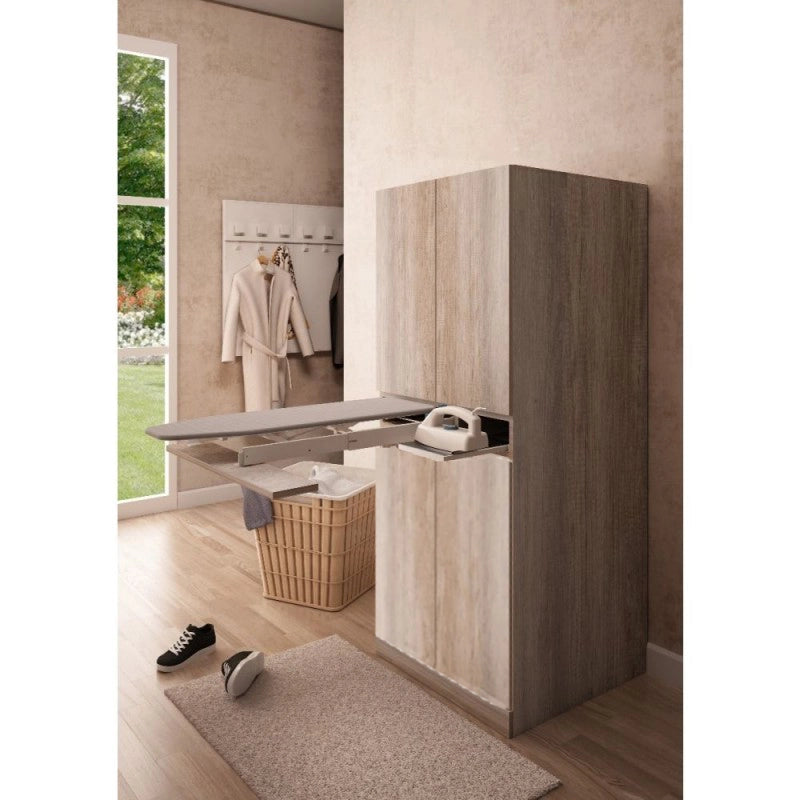 Mobile Lavanderia a Colonna per Lavatrice o Asciugatrice con Asse da Stiro e Ante Superiori 70x70x192A cm in Nobilitato
