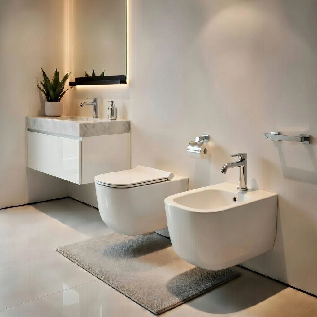 Sanitari sospesi WC e Bidet in Ceramica Copriwater soft-close Ceramiche Dolomite serie ALBA - Bianco Lucido