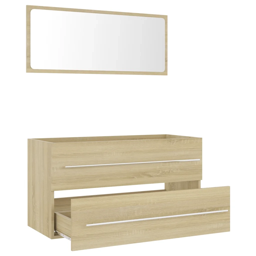 Set Mobili da Bagno | Armadio da bagno 2 pz Rovere Sonoma in Legno Multistrato
