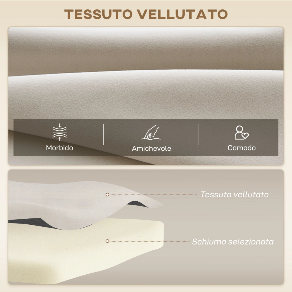 Divano Letto 3 in 1 in Tessuto Effetto Velluto con Schienale Regolabile e 2 Cuscini. 102x73x81 cm. Beige