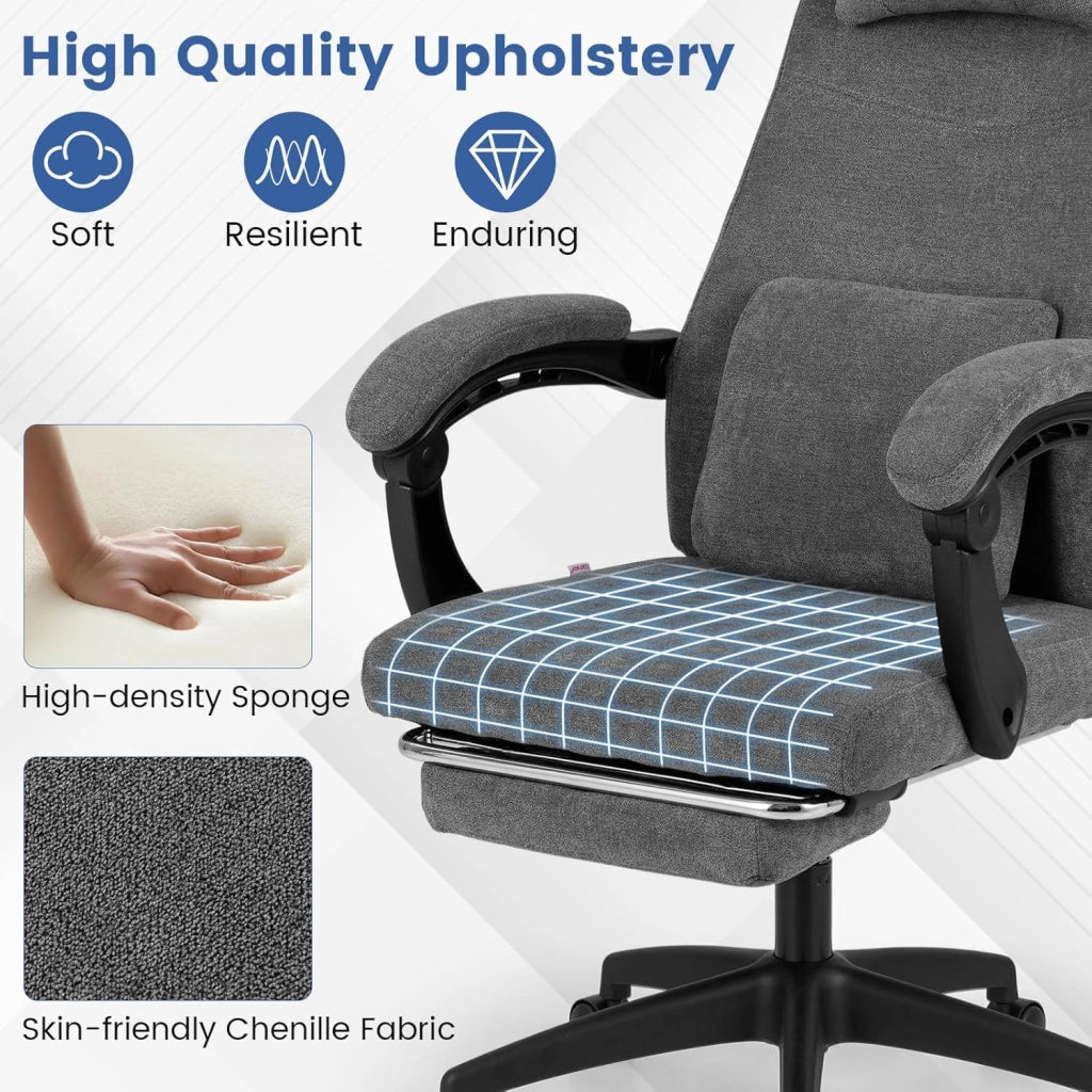 Sedia da Ufficio con Poggiapiedi Retrattile, Poggiatesta e Supporto Lombare, Schienale Inclinabile 99°-155°, Regolabile in Altezza 119-126 cm, Sedia Girevole per Ufficio, Studio e Soggiorno