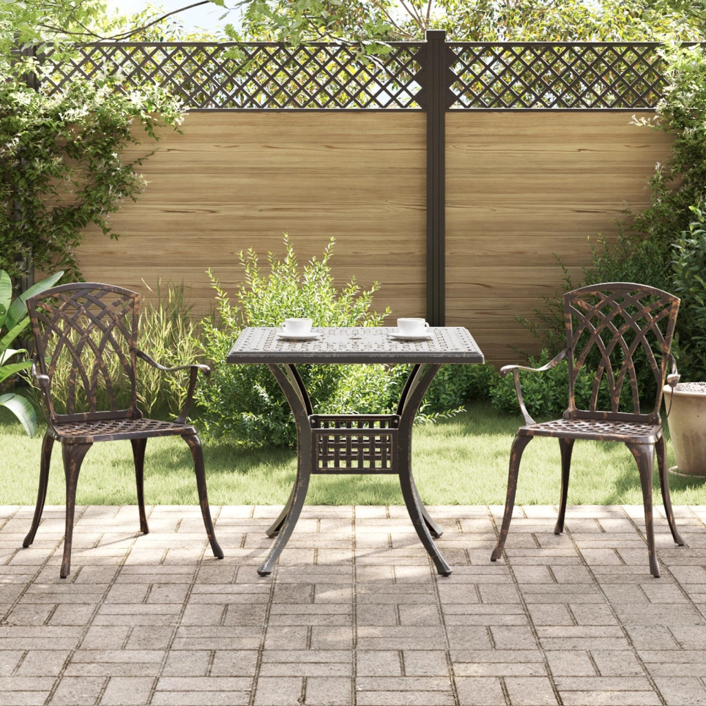 Set Bistro da Giardino in 3 Pezzi in Alluminio Fuso Bronzo