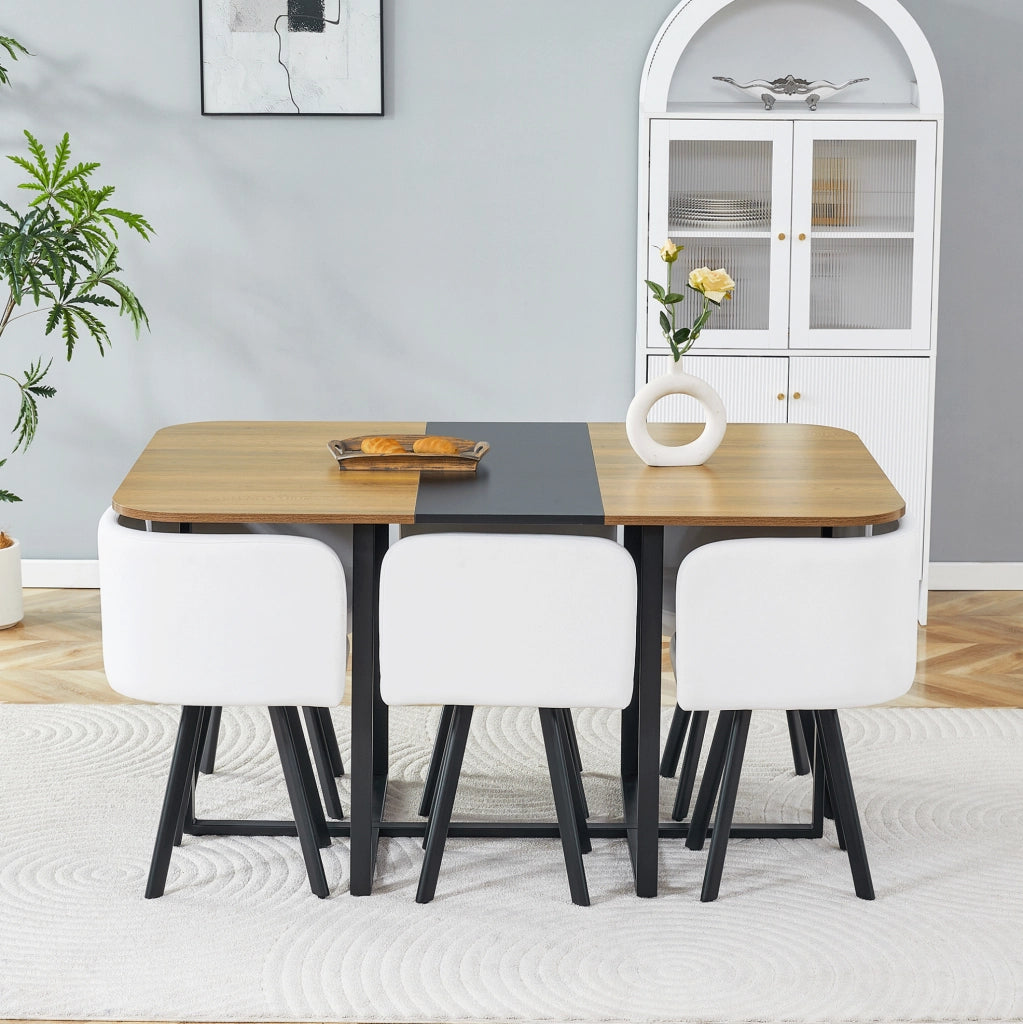 Set tavolo da pranzo allungabile con sedie, MDF e metallo, per 4-6 persone