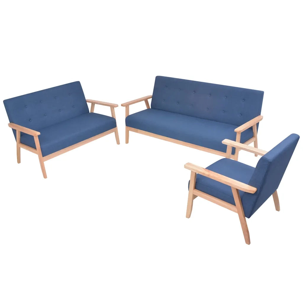 Set di Divani 3 pz in Tessuto Blu cod mxl 13130