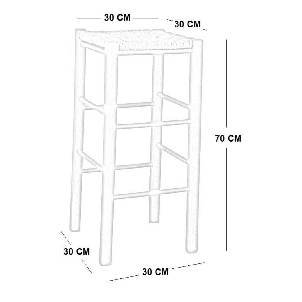 Sgabello da bar h 70 cm in legno da dipingere con sedile in paglia quadrato