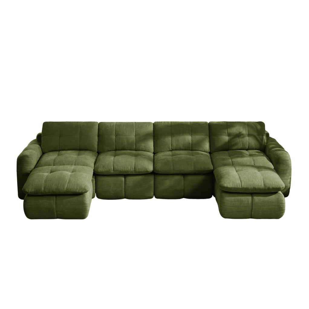 Divano modulare in chenille; 334x160x68 cm; verde