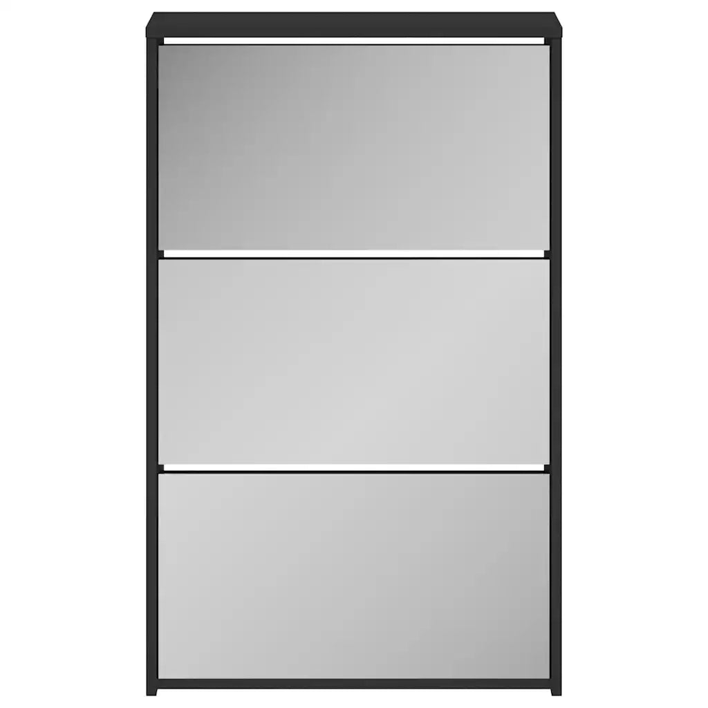 Scarpiera con Specchio a 3 Ripiani Nera 63x17x102,5 cm 342635