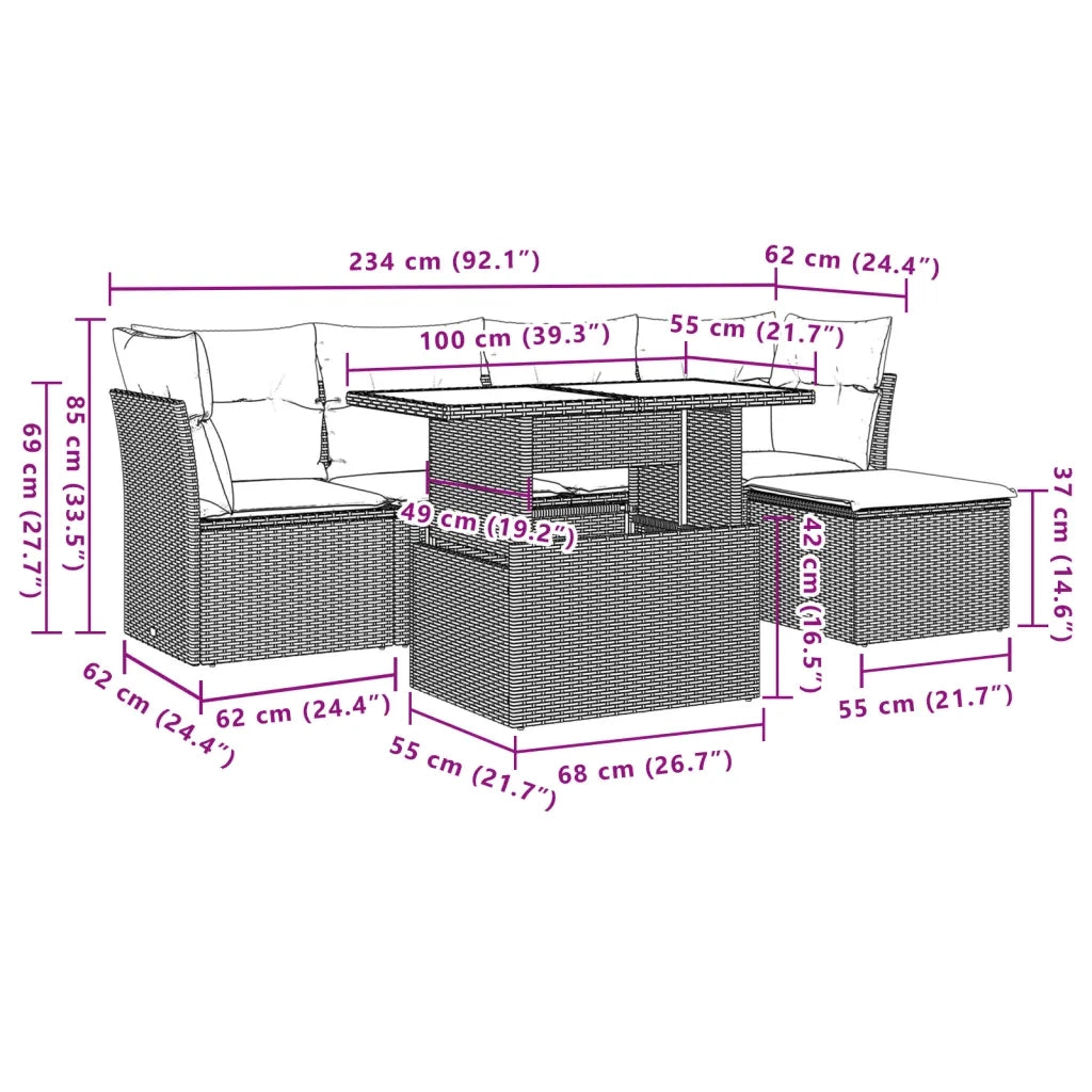 Set Divano da Giardino 6 pz con Cuscini Beige in Polyrattan 3266549