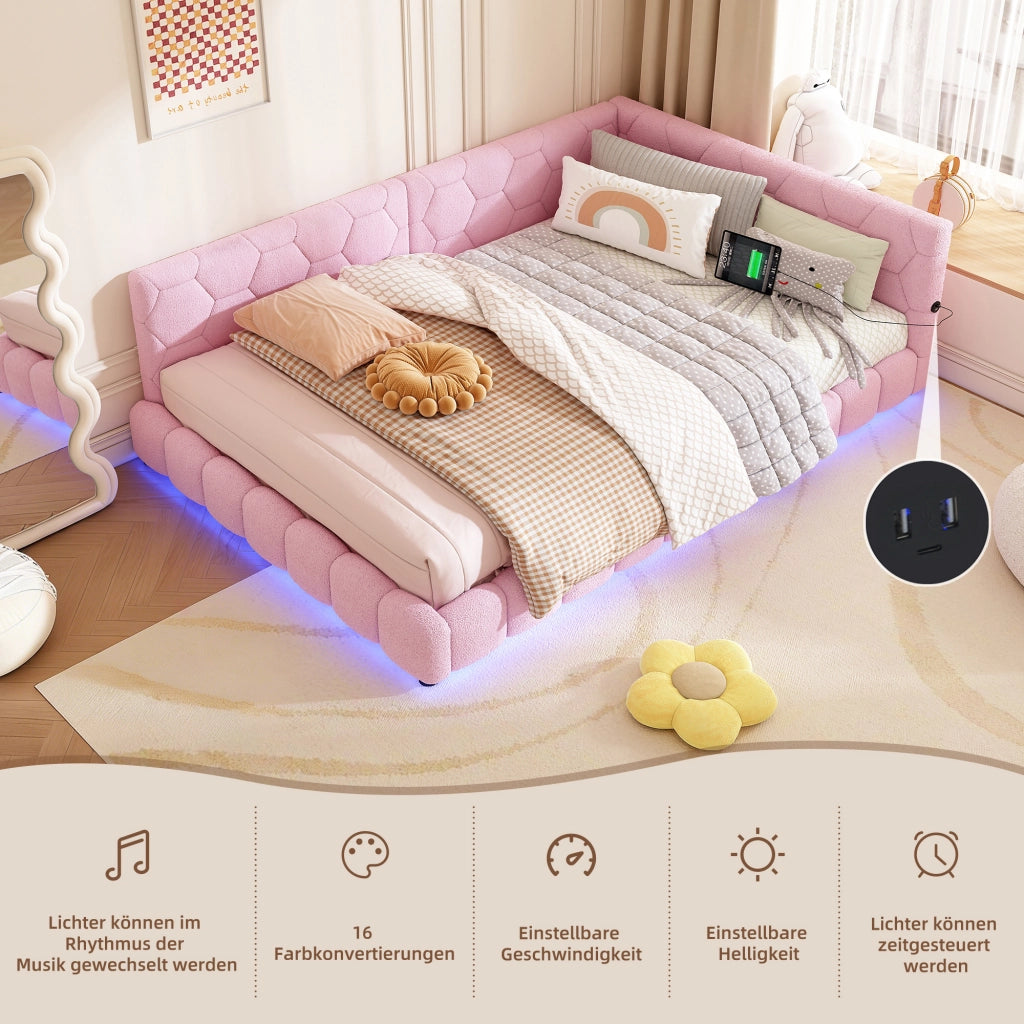 LETTO Divano letto 140x200 cm in velluto rosa con rete a doghe