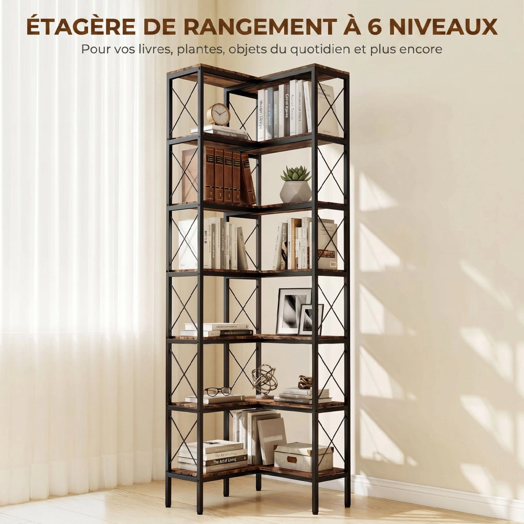 Libreria Angolare 6 Livelli ¨C zephmum ¨C Metallo Marrone Rustico 60x60x200