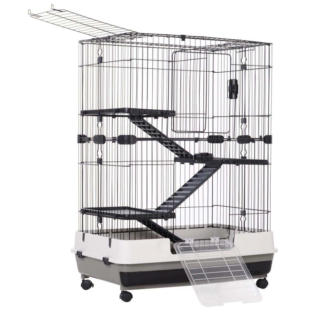 Gabbia per Animali 3 Piani con Vassoio e Ruote ¨C Zephmum ¨C Nera 81.2x52.7x114cm