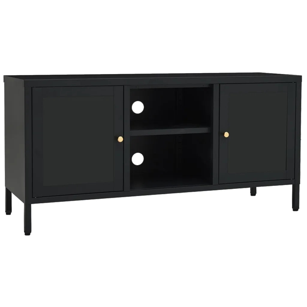 Mobile TV Nero 105x35x52 cm in Acciaio e Vetro 336058