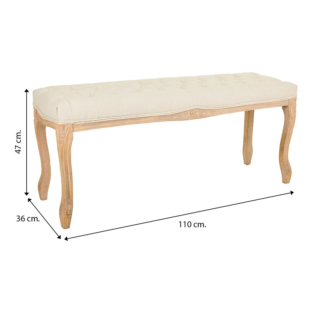 Sgabello imbottita in legno panna 110x36x47h