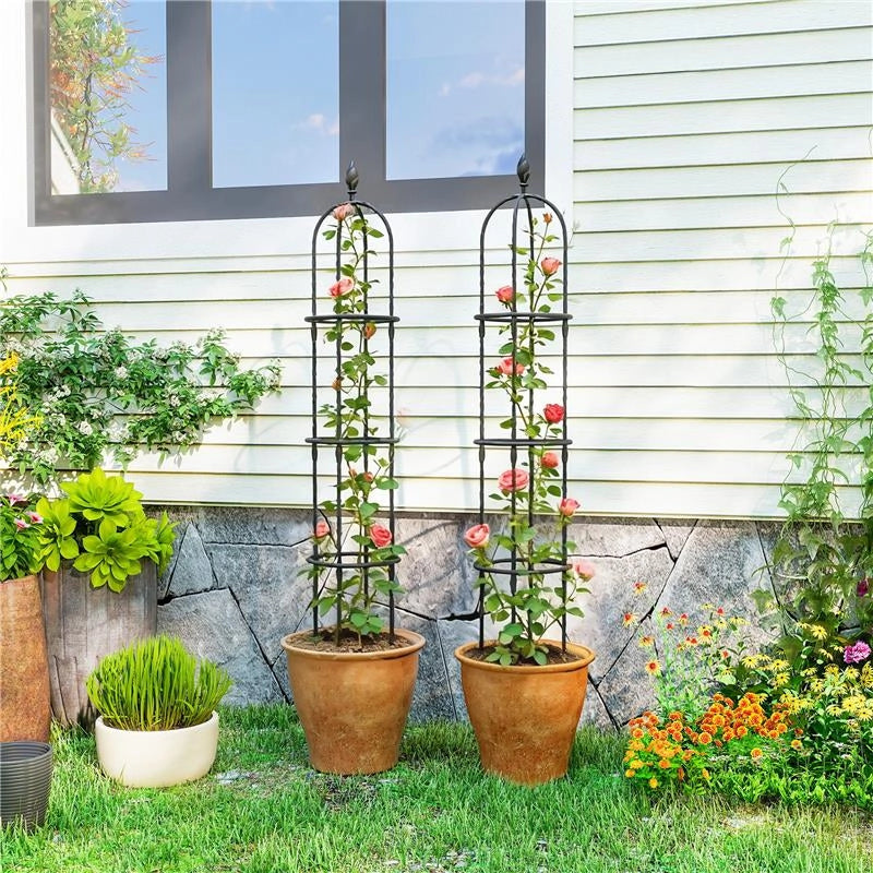 SET 2 SUPPORTI PER PIANTE RAMPICANTI ALTI 1.7 M IN ACCIAIO ANTIRUGGINE CON DECORAZIONI, NERO