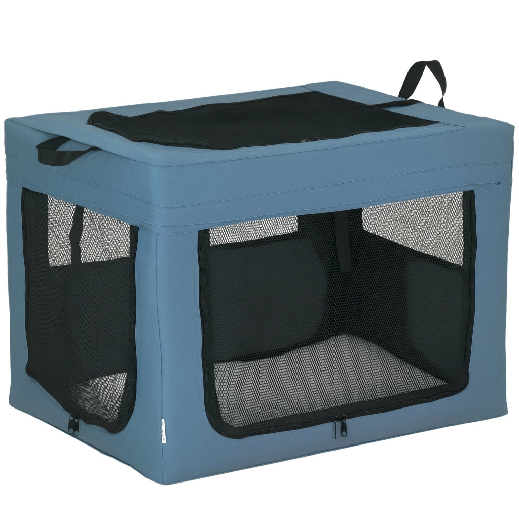 Borsa di trasporto pieghevole per animali 69 x 51 x 51 cm cuscino rimovibile ventilazione ottimizzata moderna in poliestere blu 21_0007239