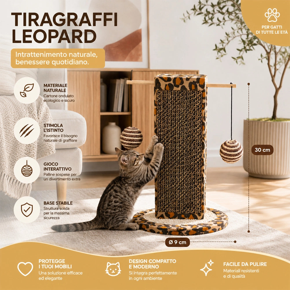 Tiragraffi per Gatti Verticale da 30 cm Graffiatoio Gioco con Palline per Felini