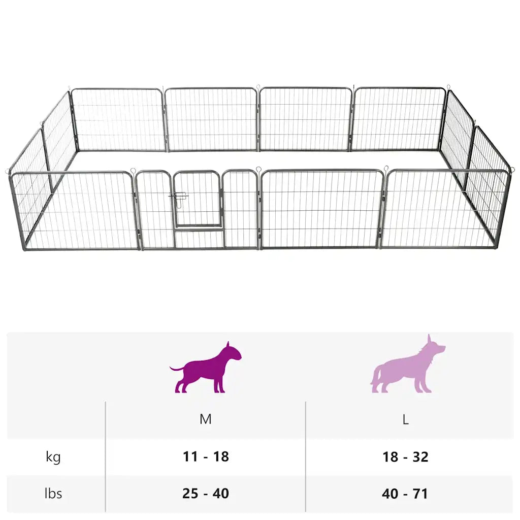 Box per Cani con 12 Pannelli in Acciaio 80x60 cm Nero 170573