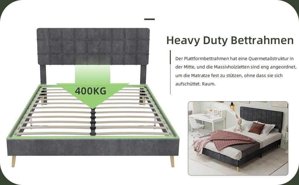 Letto Matrimoniale Imbottito ¨C Xylo ¨C Tessuto Grigio Scuro 140x200