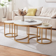 Set Christchurch 3 Tavolini Sovrapponbili con Piani Rotondi - Effetto Marmo Bianco / Oro [en.casa]