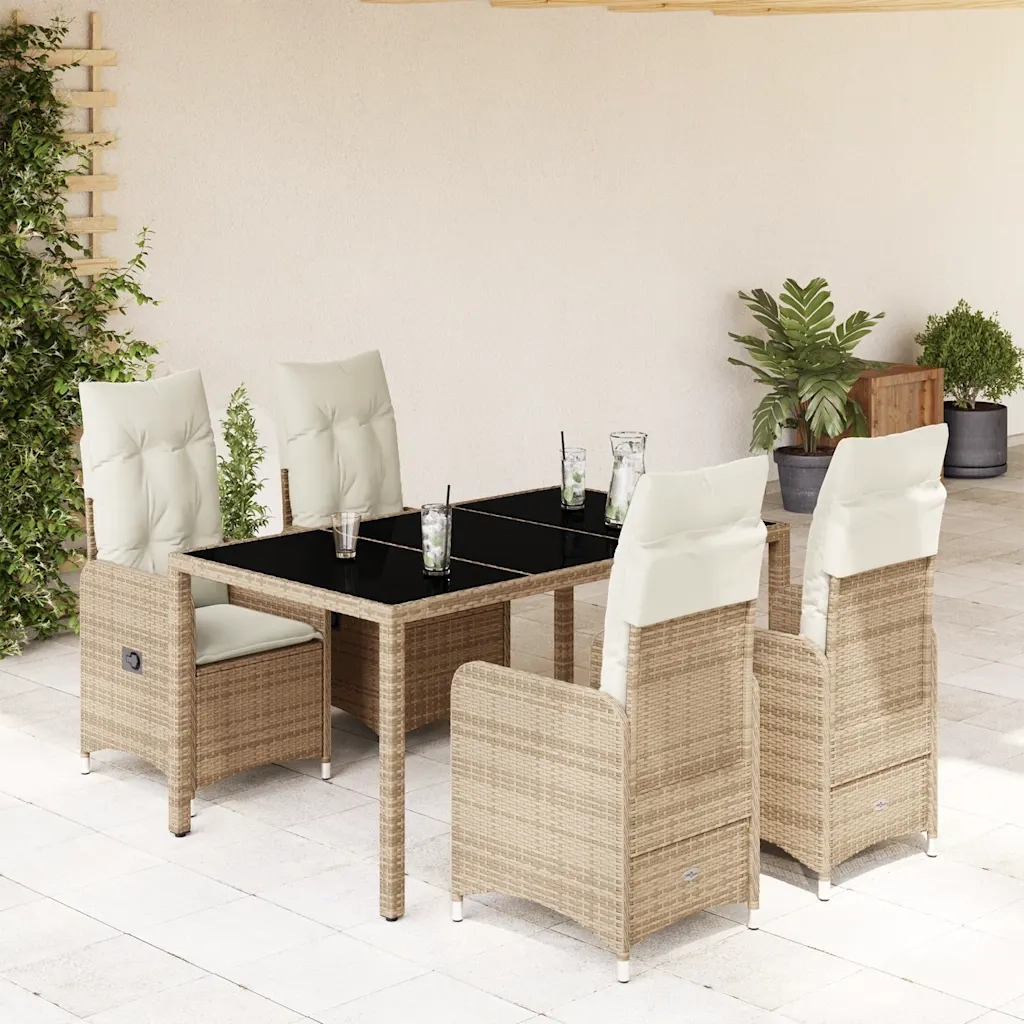 vidaXL Set da Bistrò da Giardino 5 pz con Cuscini Beige in Polyrattan