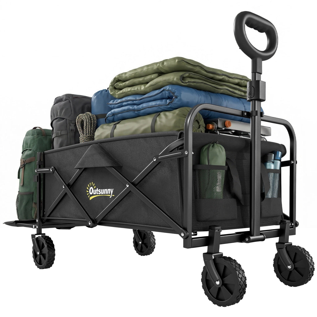 Carrello da Giardino Pieghevole 72L ¨C zephmum ¨C Acciaio Tessuto Oxford Nero 114x46x92 cm