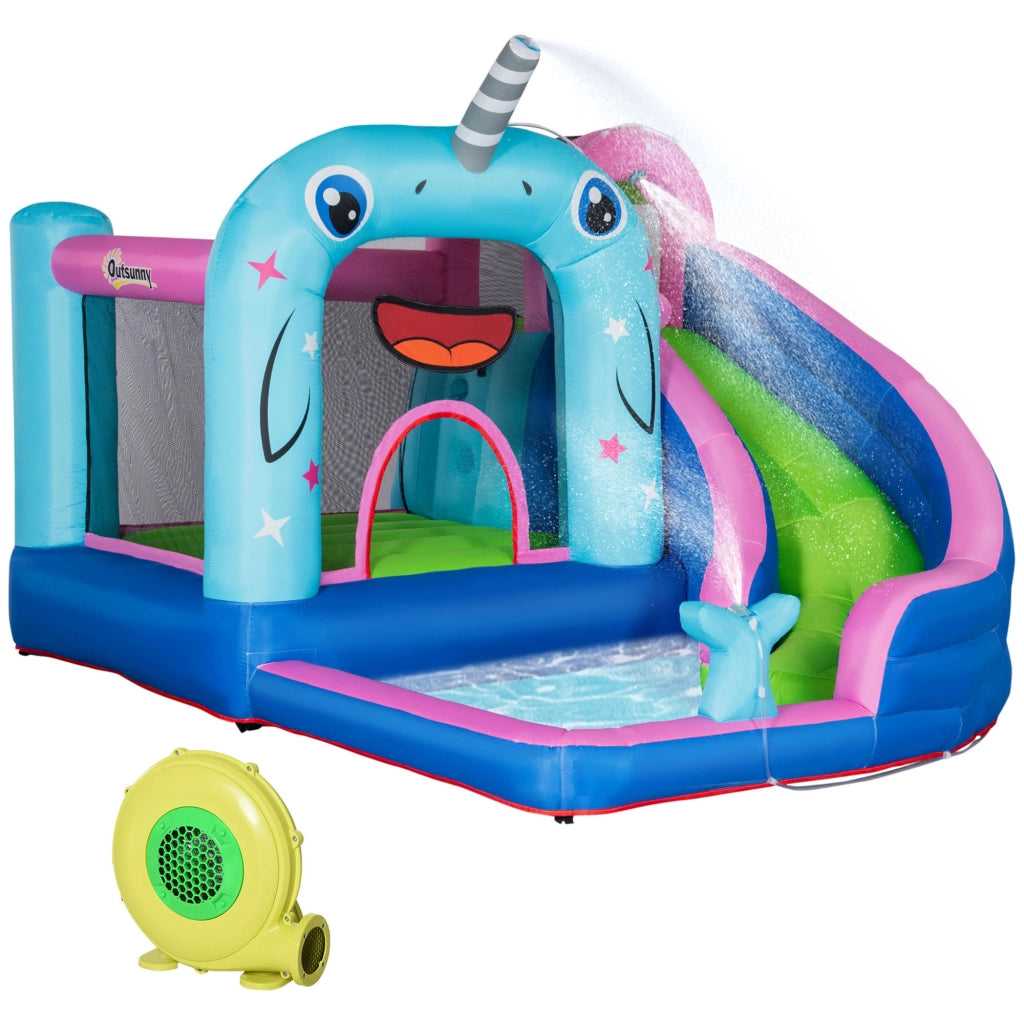 Castello Gonfiabile con Scivolo, Angolo Salto, Piscina e Getto d'Acqua ¨C zephmum ¨C 330x280x200 cm