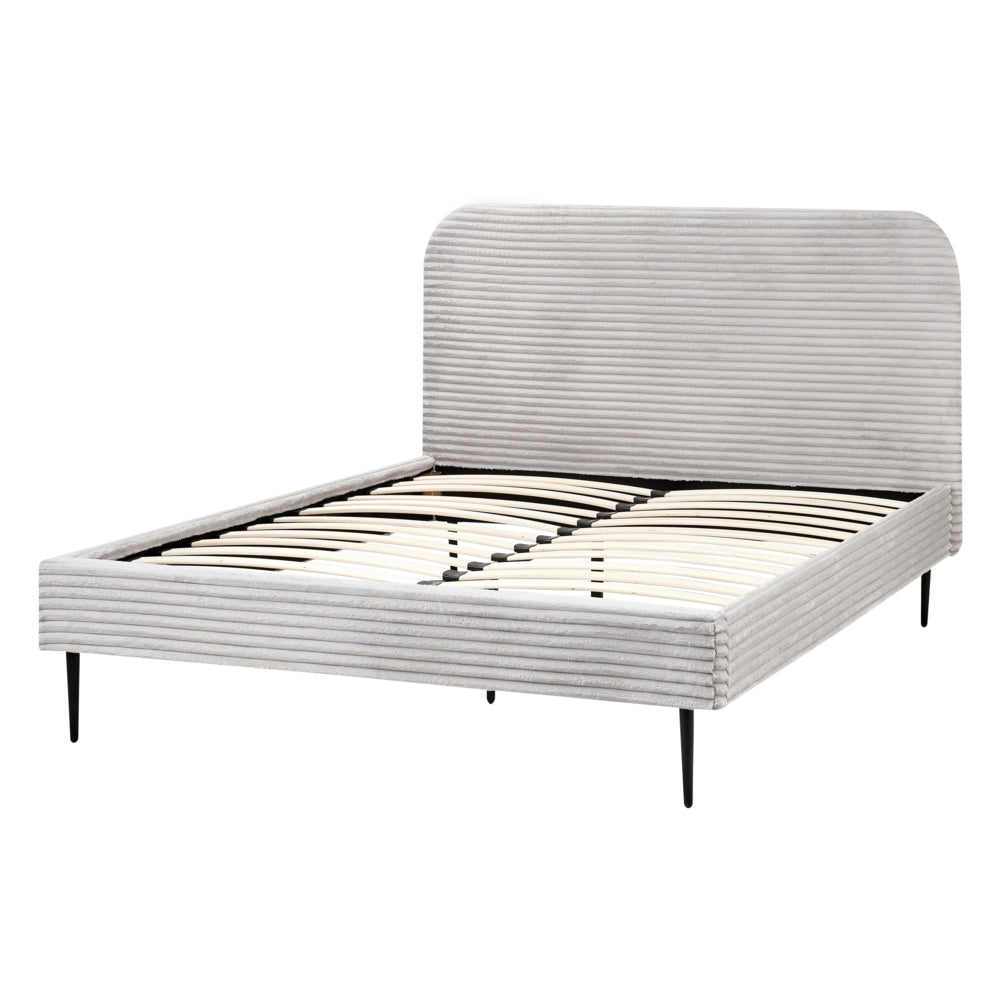 Letto grigio chiaro velluto a coste testiera con rete a doghe 140 x 200 cm design minimalista