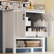 Mobile lavabo da bagno a terra con lavabo in ceramica e doppia anta