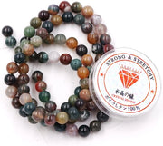 Kralen con cordone per la creazione di accessori per l'autoaiuto Pietre per collane da utilizzare con corda Energiostone bracciale curativo 6 mm = 128 pezzi e 1 rotolo di corda Agata indiana 6 mm