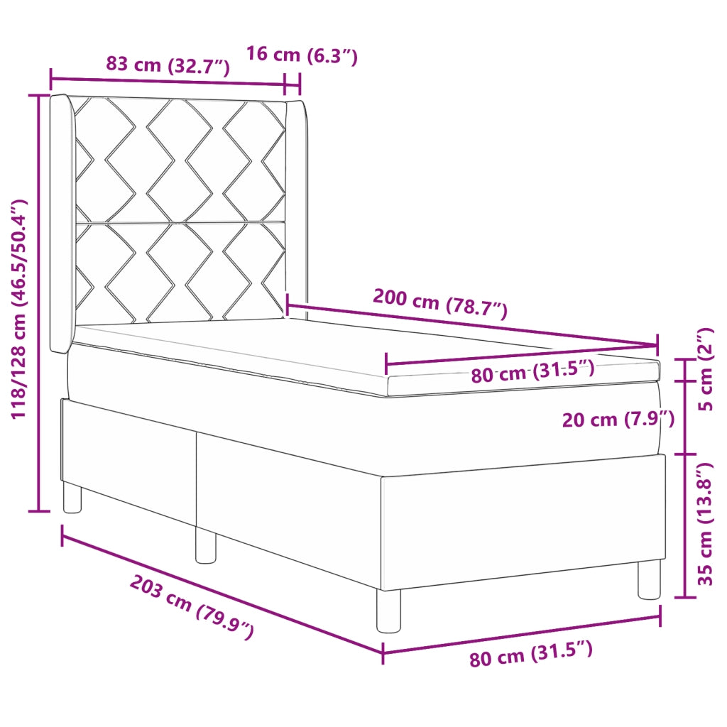 Letto box spring con materasso Tortora 80x200 cm Tessuto