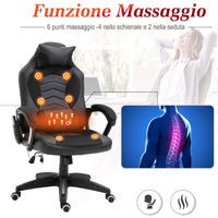 Sedia da Gaming Ergonomica Massaggiante Riscaldante in Similpelle  Nera